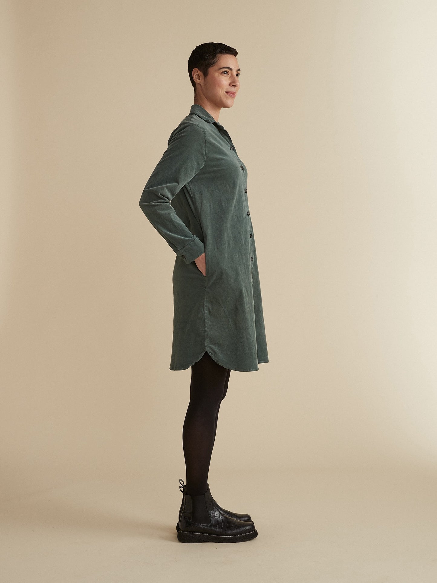 Dress--"Shirt", Corduroy, Green (cut loose)