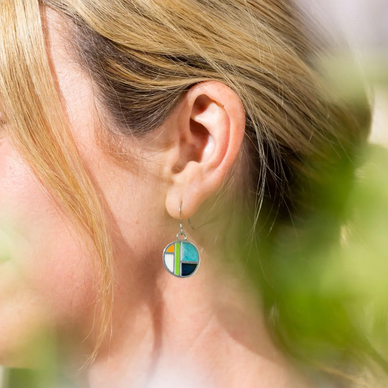 Earrings--"Island Breeze", Dangle, Pewter & Enamel, Turquoise/Orange/Navy/Green (Danforth Pewter)