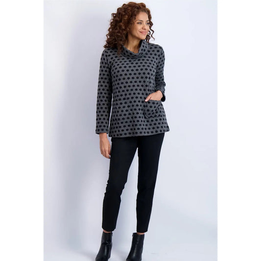 Tunic--"Spot"-Como, Cowl, Long-Sleeve, Grey/Black (Komil)