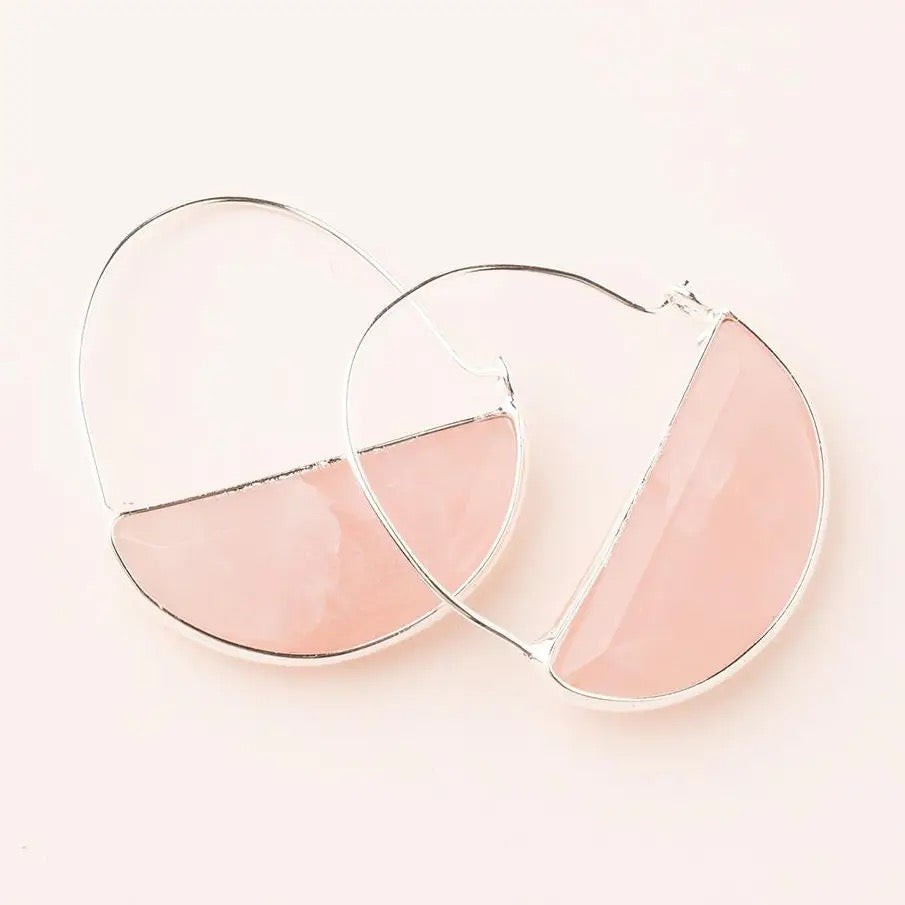 Earrings--"Prism", Hoops, Rose Quartz/Silver (Scout Curated Wears)