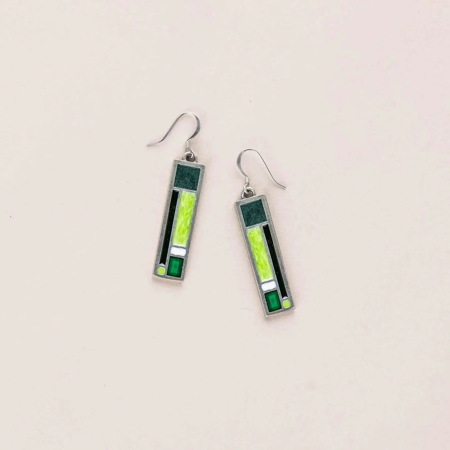 Earrings--"Riversong", Dangle, Pewter & Enamel, Greens (Danforth Pewter)