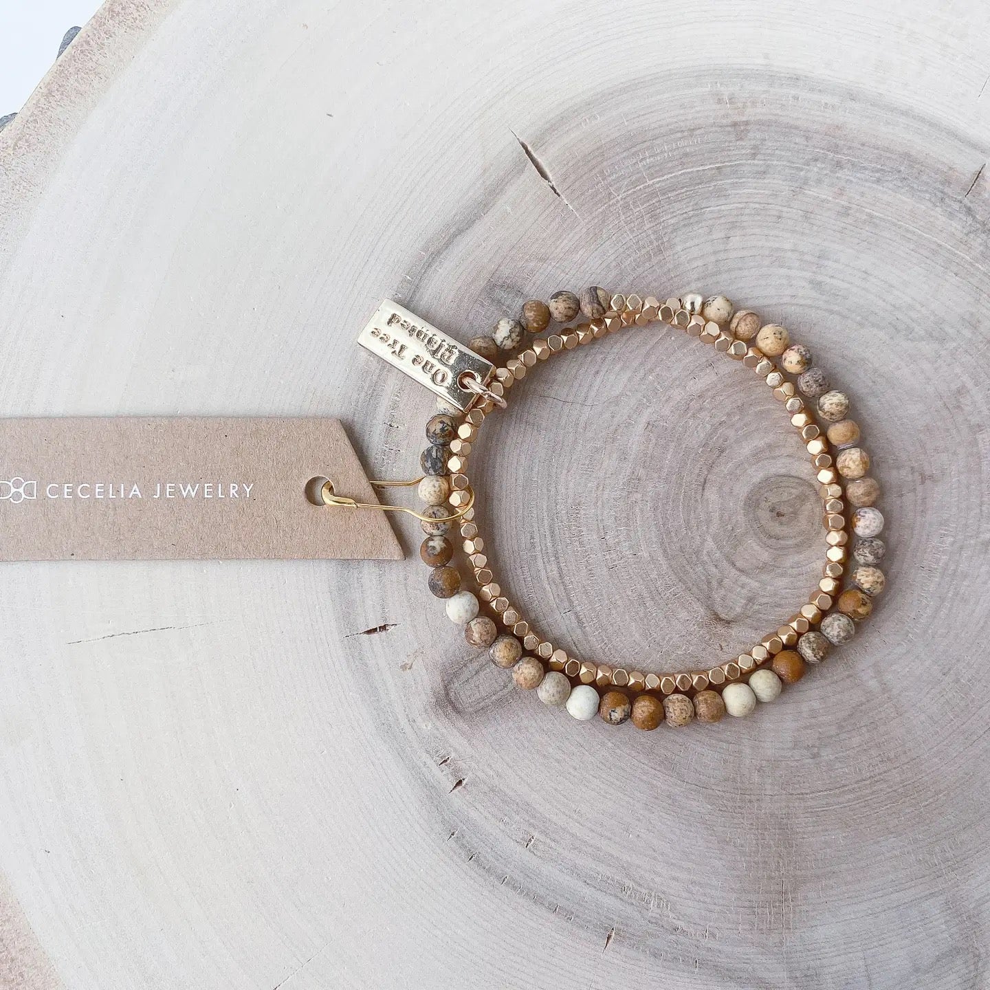 Bracelet--Double Wrap, Stone & GOLD Nuggets, 7 Stones (Cecelia Designs)
