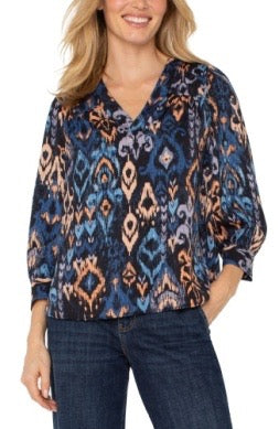 Blouse--"Ikat", V-Neck, Multi (Liverpool)