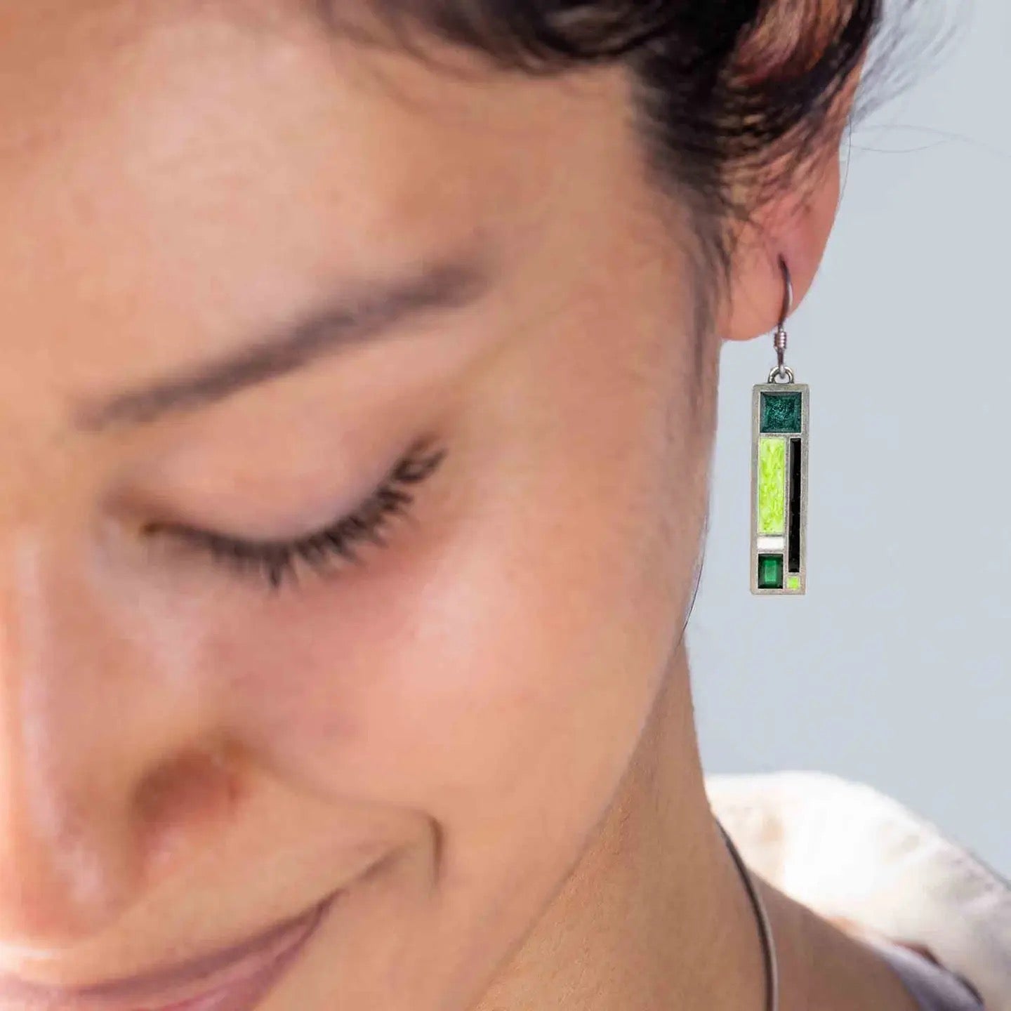 Earrings--"Riversong", Dangle, Pewter & Enamel, Greens (Danforth Pewter)