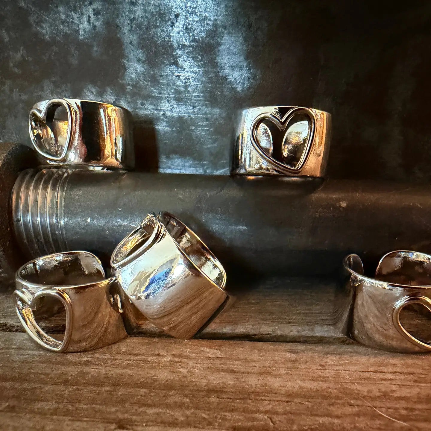 Ring--Heart Cut-Out, Adjustable, Silver-plated (Bohemian Grace)