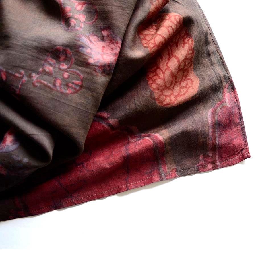 Scarf--Batik, Botanical Pattern, Cotton-Silk, Pink & Brown (Ichcha)
