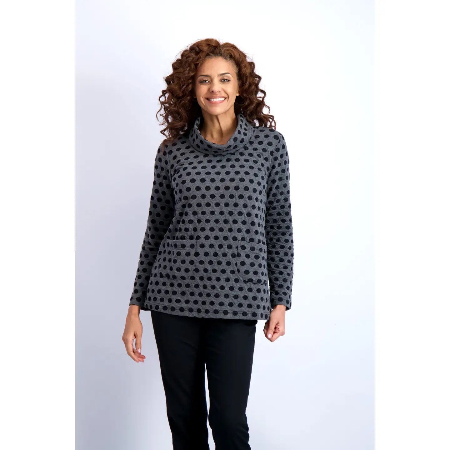 Tunic--"Spot"-Como, Cowl, Long-Sleeve, Grey/Black (Komil)