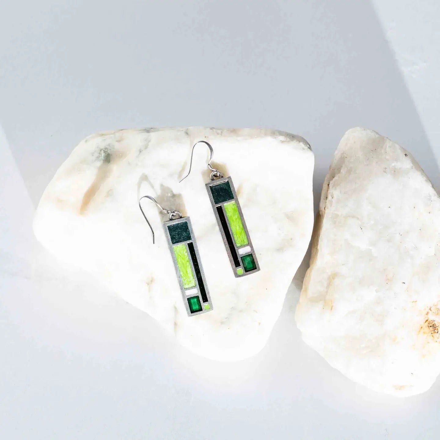 Earrings--"Riversong", Dangle, Pewter & Enamel, Greens (Danforth Pewter)