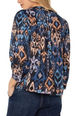 Blouse--"Ikat", V-Neck, Multi (Liverpool)