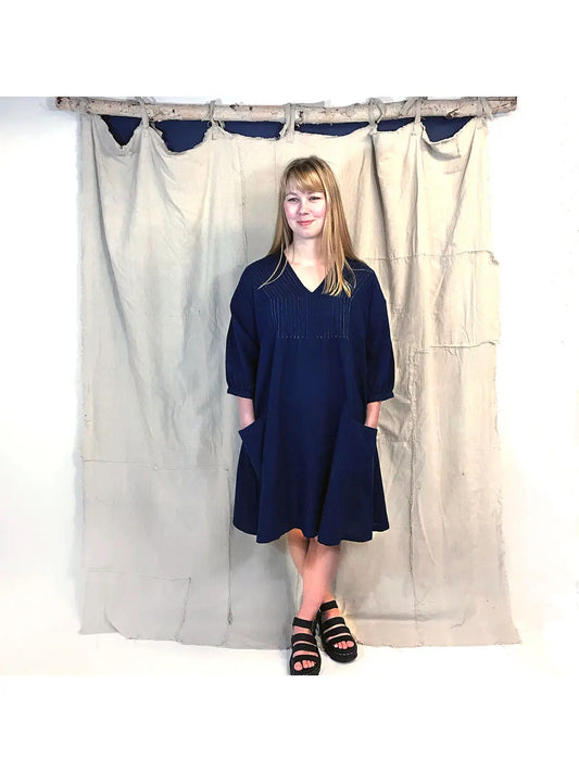 Dress--Cotton, Stiching on Yoke, Indigo (Little Journeys Chicago)