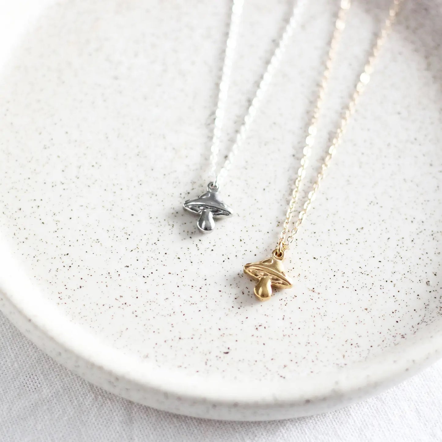 Necklace--Mushroom, Gold or Silver-Plated (Birch Jewellery)