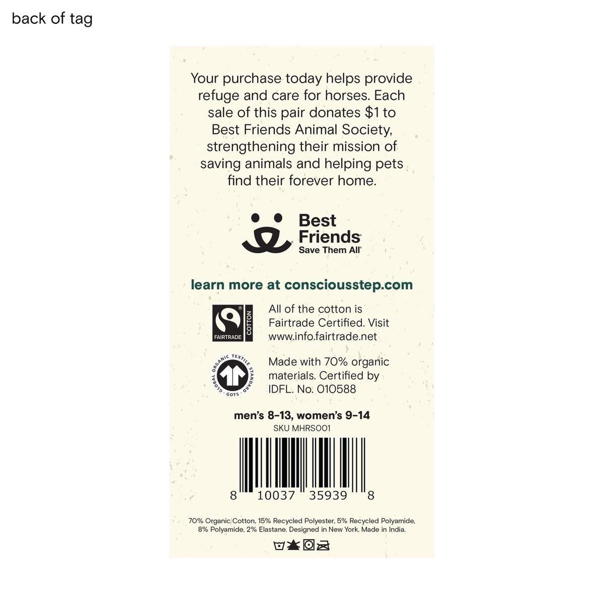 Socks--"Save Horses", Crew, Cotton-Blend (Conscious Steps)