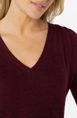 Sweater--V-Neck, Shirring at neck, Maroon OR Mocha (Liverpool LA)