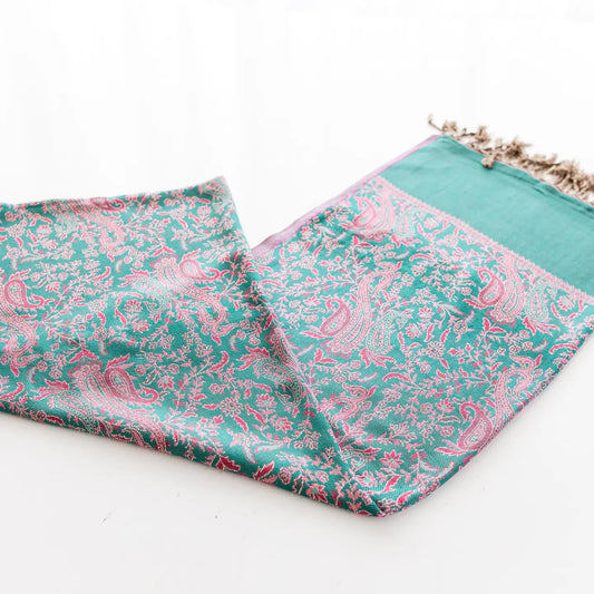 Scarf/Shawl--"Paisley", Rayon, Turquoise & Pink (Rahab's Rope)