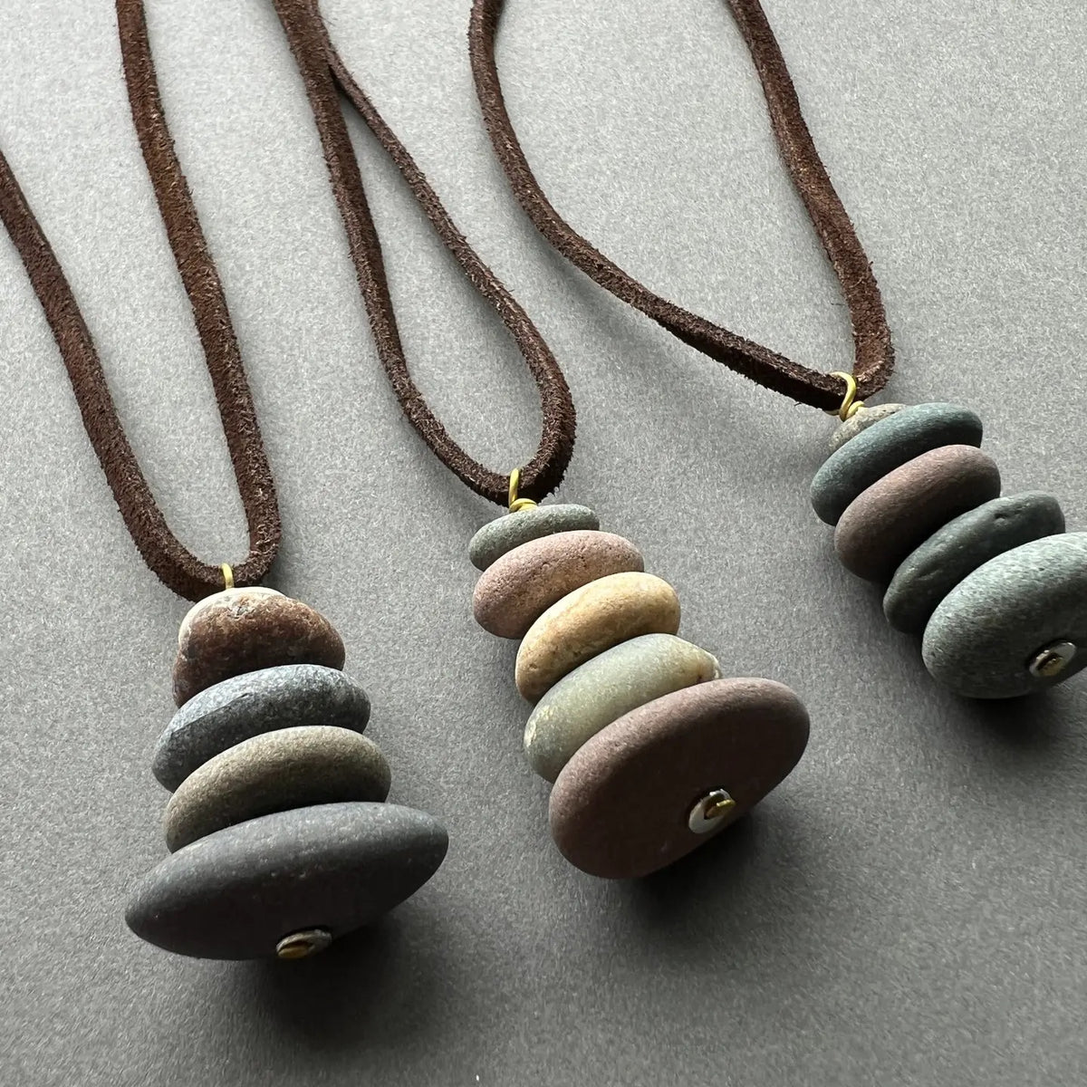 Necklace--"Lake Stone Cairn", Stone & LEATHER (Generosity Co.)