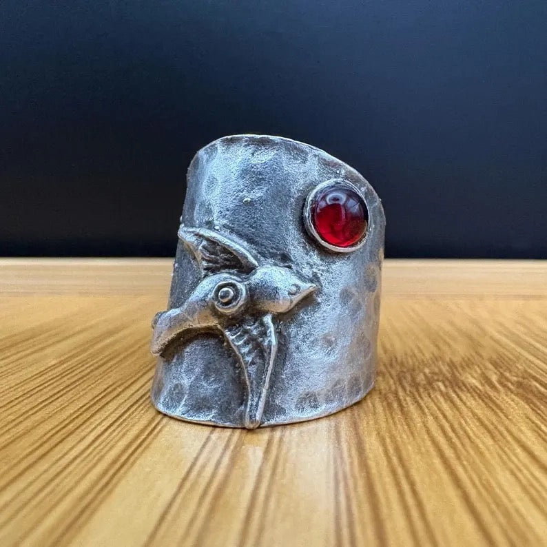 Ring--"Bird With Stone", Silver-Plated Brass, 4 Stones (Volare)