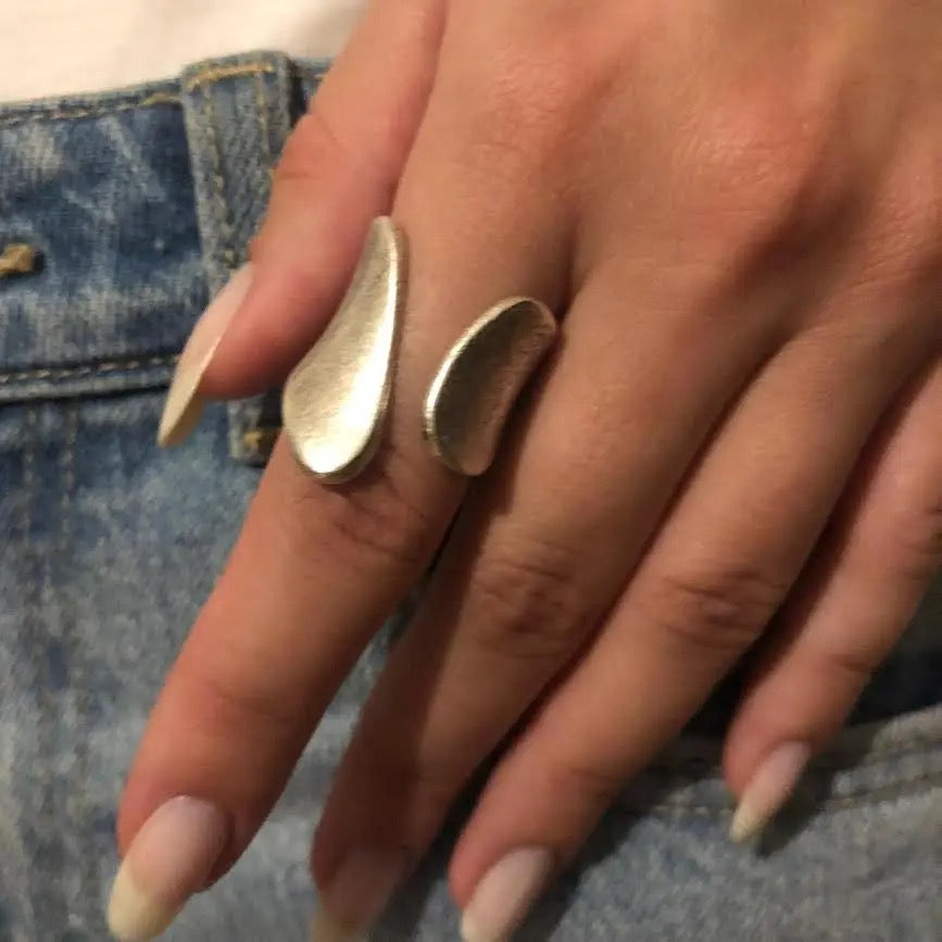 Ring--"Mid-Century Modern", Wrap-style, Silver-Plated Brass (Volare)