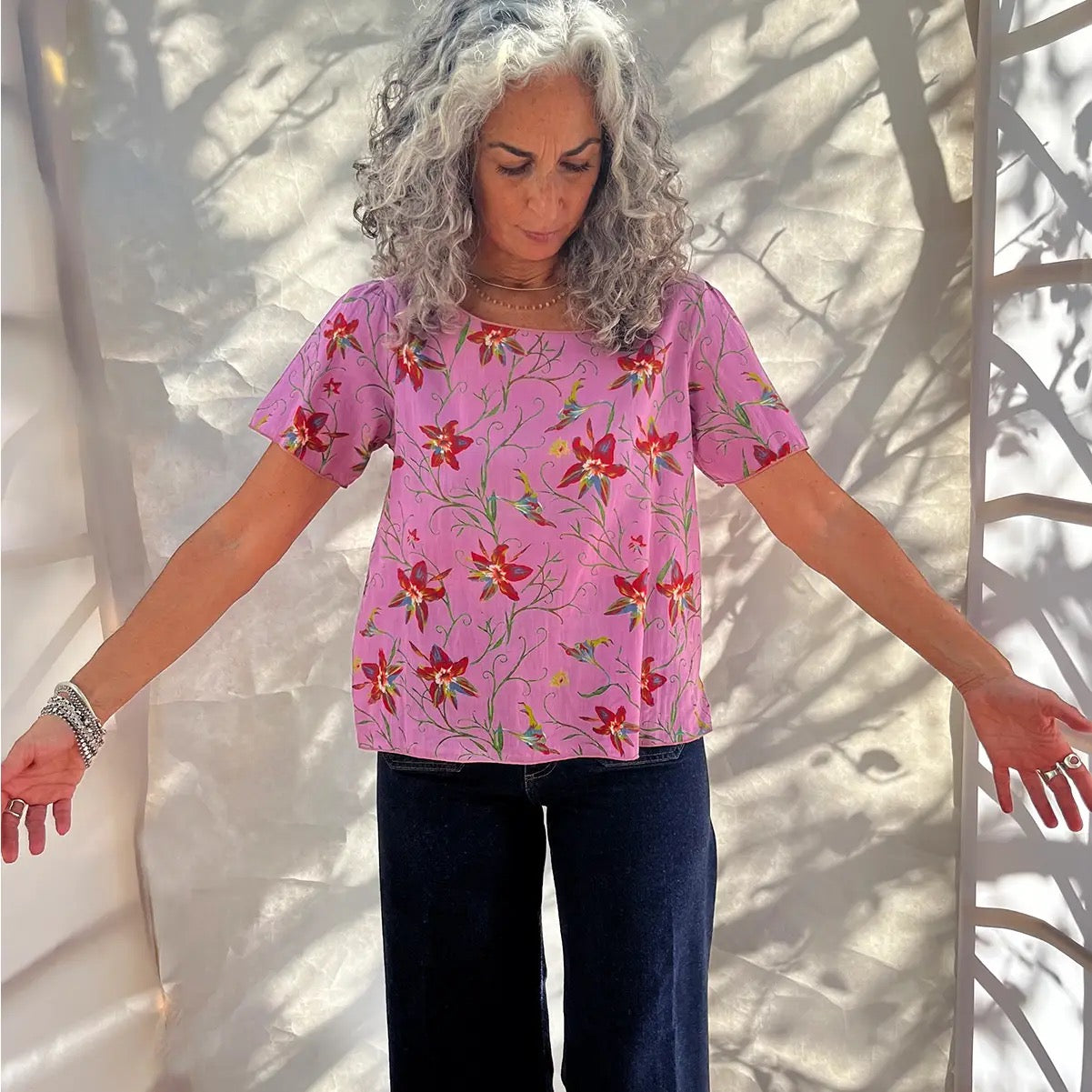Blouse--"Twilly", ShortSleeve, Petal Pink (Little Journeys Chicago)