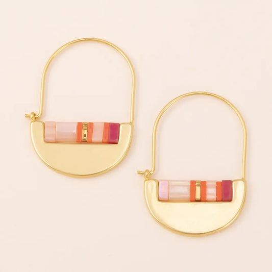 Earring--Crescent Hoop w/Glass Beads, Pink/Multi Gold (Scout Curated Wears)