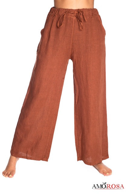 Pants--Wide Leg, Linen, Rust (Amorosa)