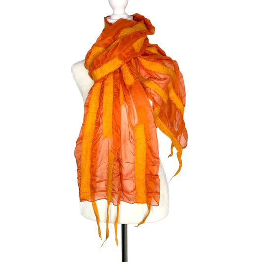 Wrap--"Stripes", Wool-Chiffon, TANGERINE (Pomegranate Moon)
