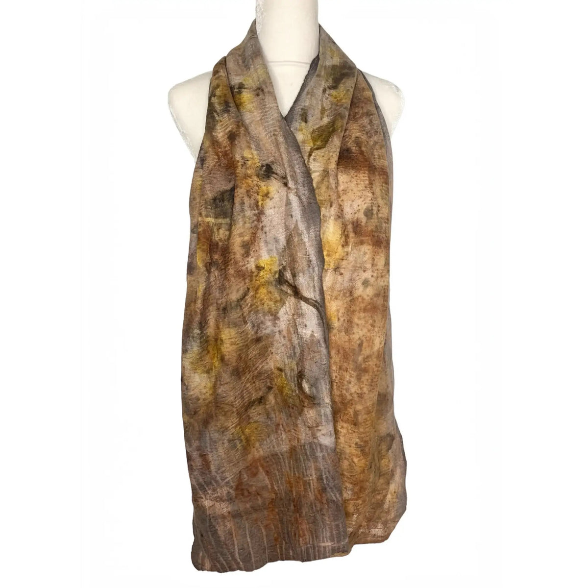 Scarf--"Eco Print", Wool-Chiffon, Onion Skin Brown (Pomegranate Moon)