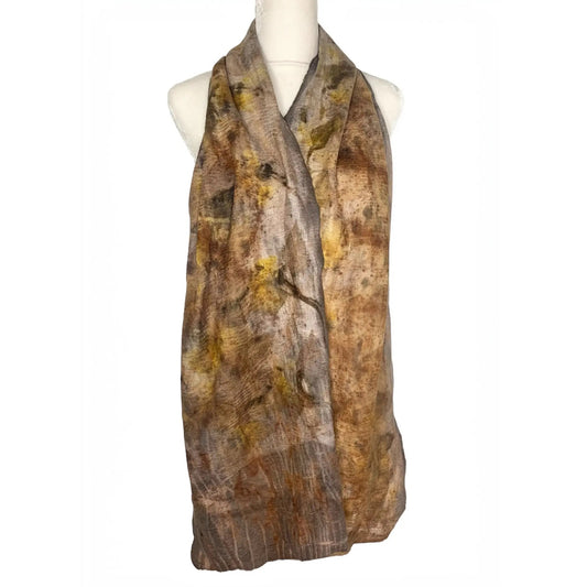 Scarf--"Eco Print", Wool-Chiffon, Onion Skin Brown (Pomegranate Moon)