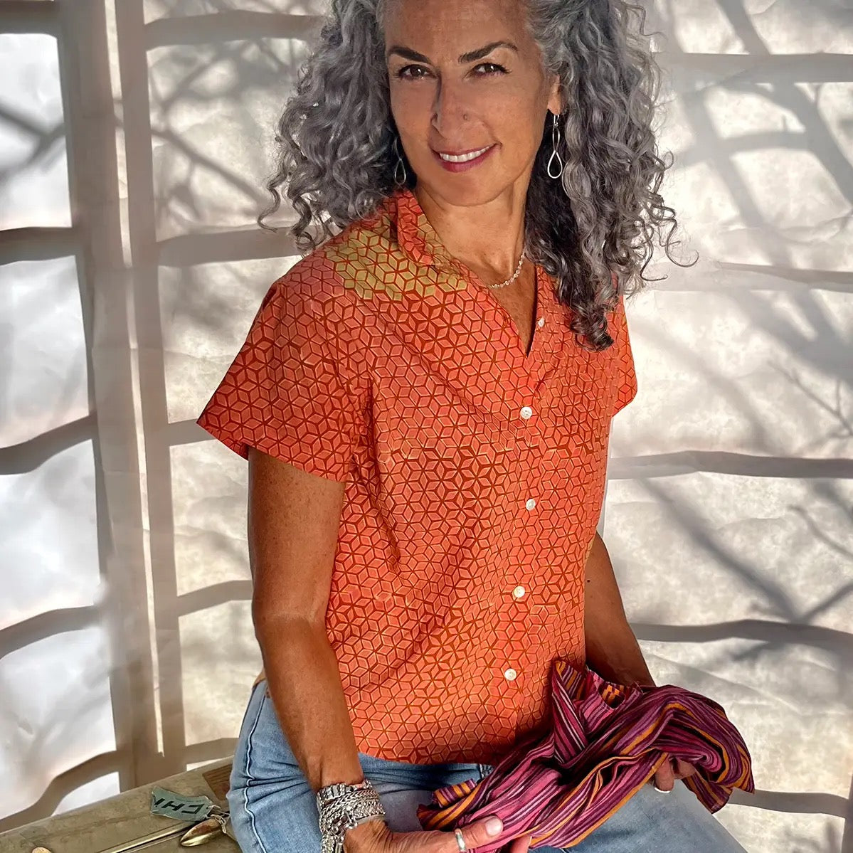 Blouse--"Mumbai", Short Sleeved, Orange (Little Journeys Chicago) (Copy)