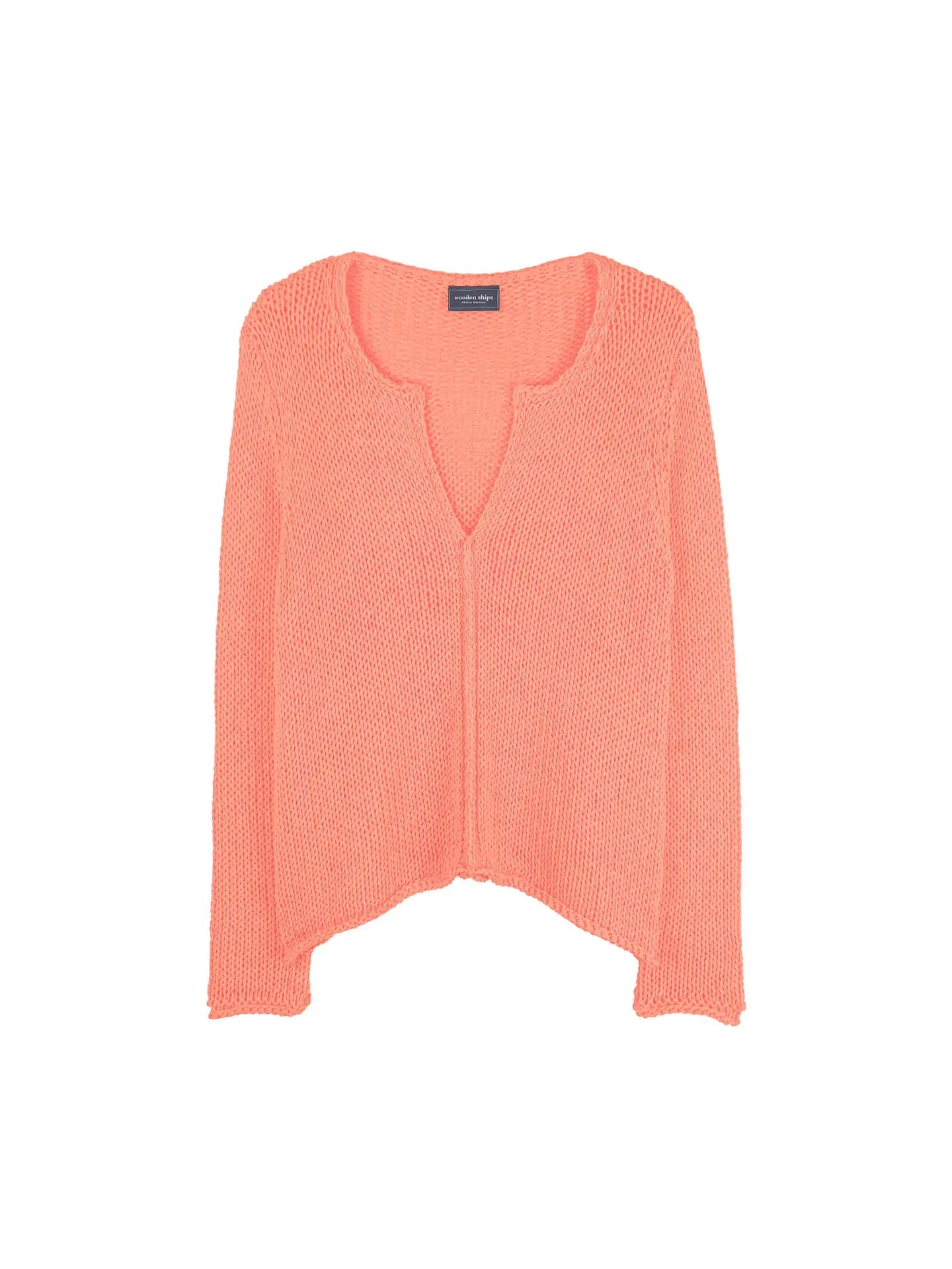 Sweater--"Juliana", V-Neck, Cotton, Apricot (Wooden Ships)