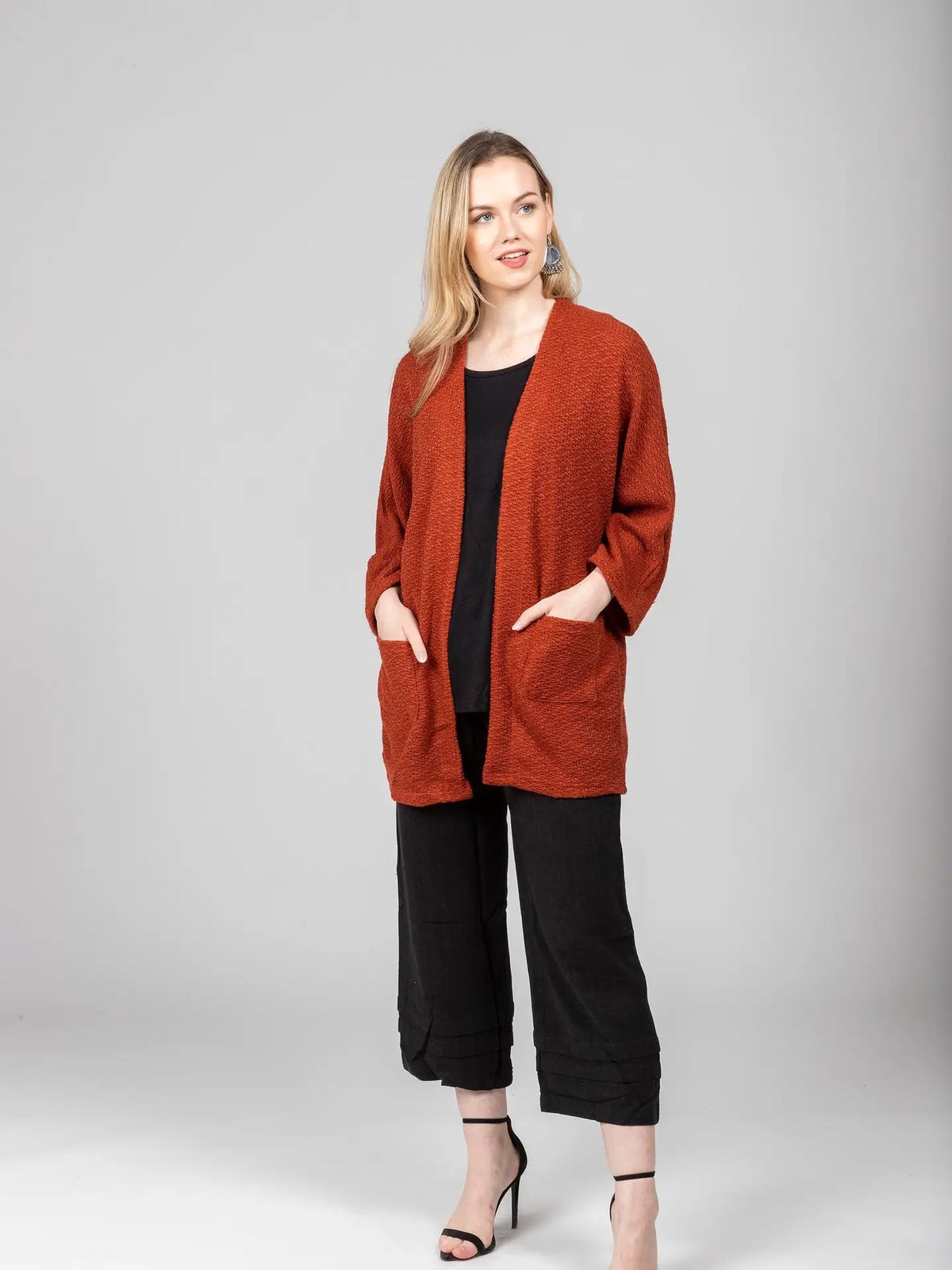 Cardigan--"Pocket", Open Front, RUST (Windhorse Trading)