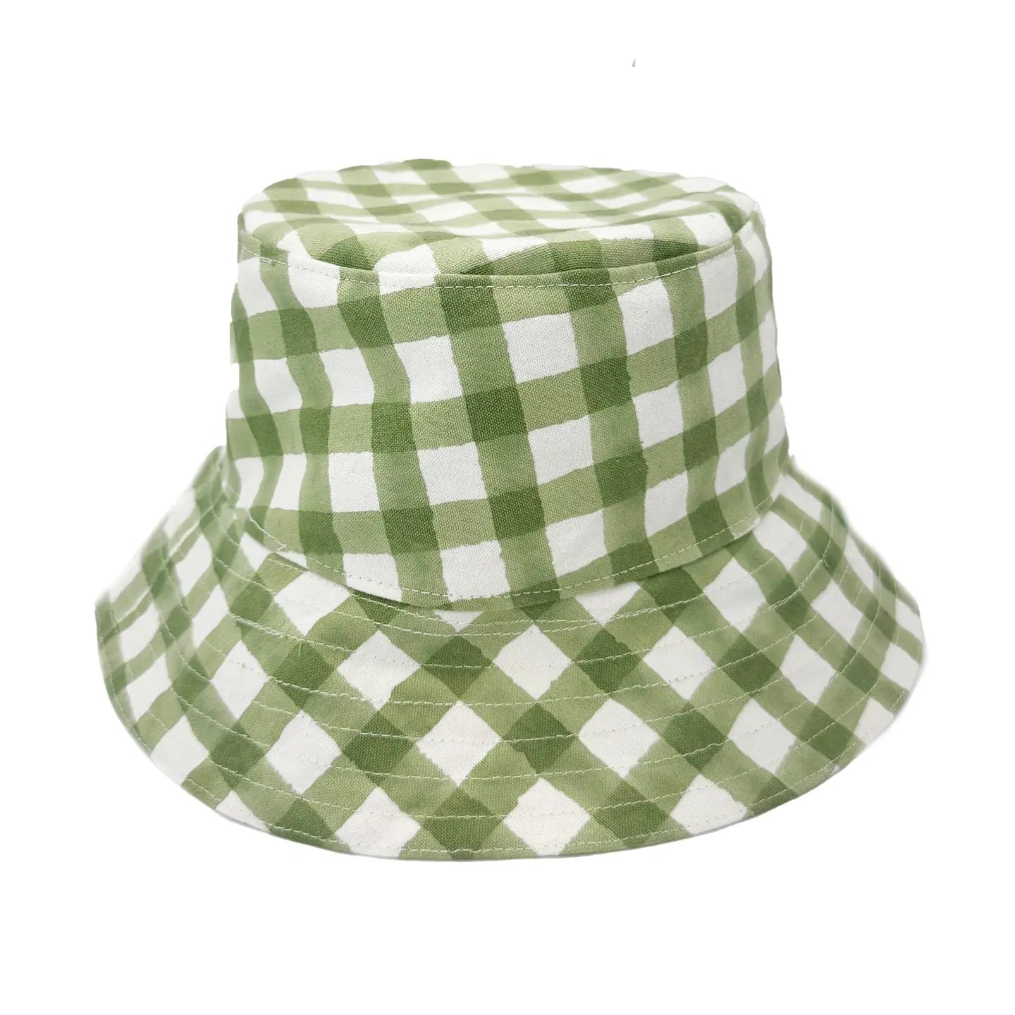 Hat--Bucket, Gingham, Green & White (Anju)