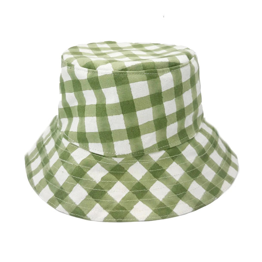 Hat--Bucket, Gingham, Green & White (Anju)