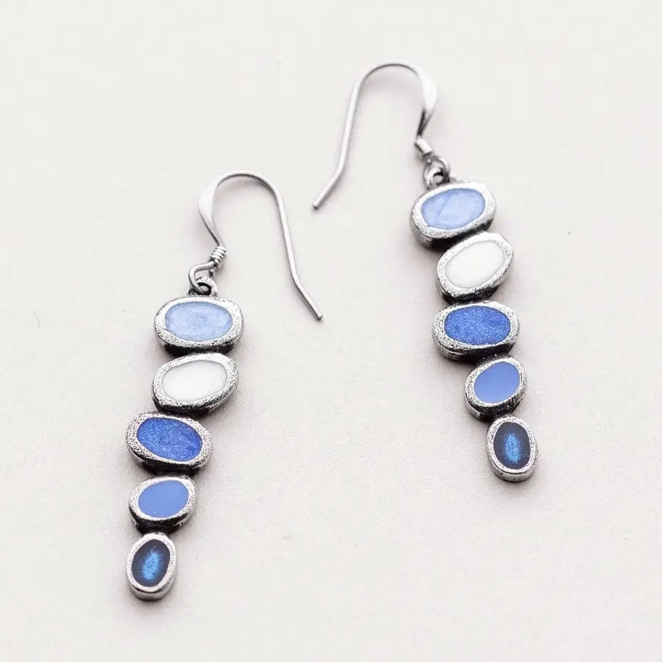 Earrings--"Tango" (Glacier), Dangle, Pewter & Enamel, Blue (Danforth Pewter)