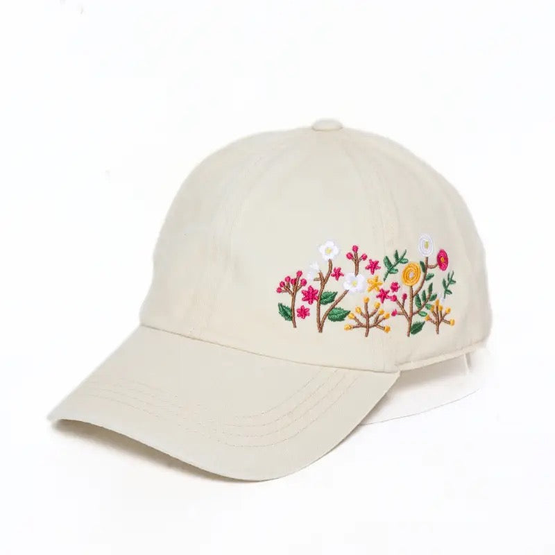 Hat--Ball cap, Floral Embroidered, Cotton, 3 Colors (David and Young)
