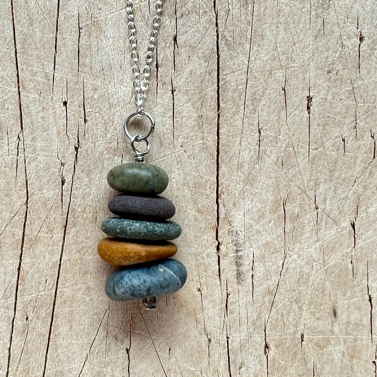 Necklace--"Lake Stone Cairn", Stone & CHAIN, Silver-Plated or Bronze (Generosity Co.)