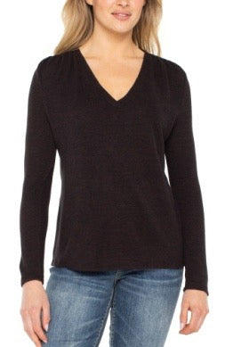 Sweater--V-Neck, Shirring at neck, Maroon OR Mocha (Liverpool LA)