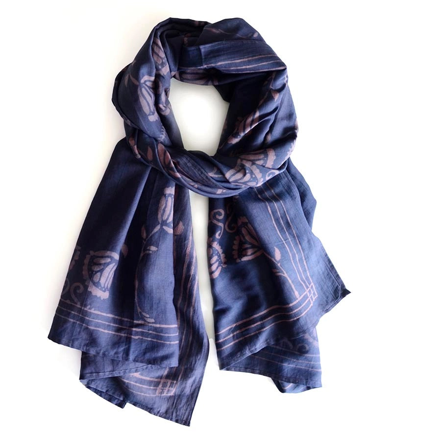 Scarf--Batik, Botanical, Cotton-Silk, Purple & Pink (Ichcha)