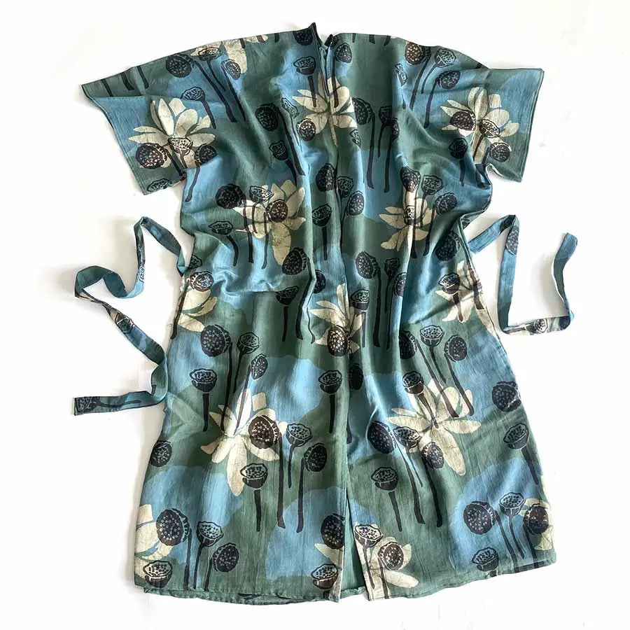Kimono--Wrap, Block Print, Cotton-Silk, 2 Patterns (Ichcha)