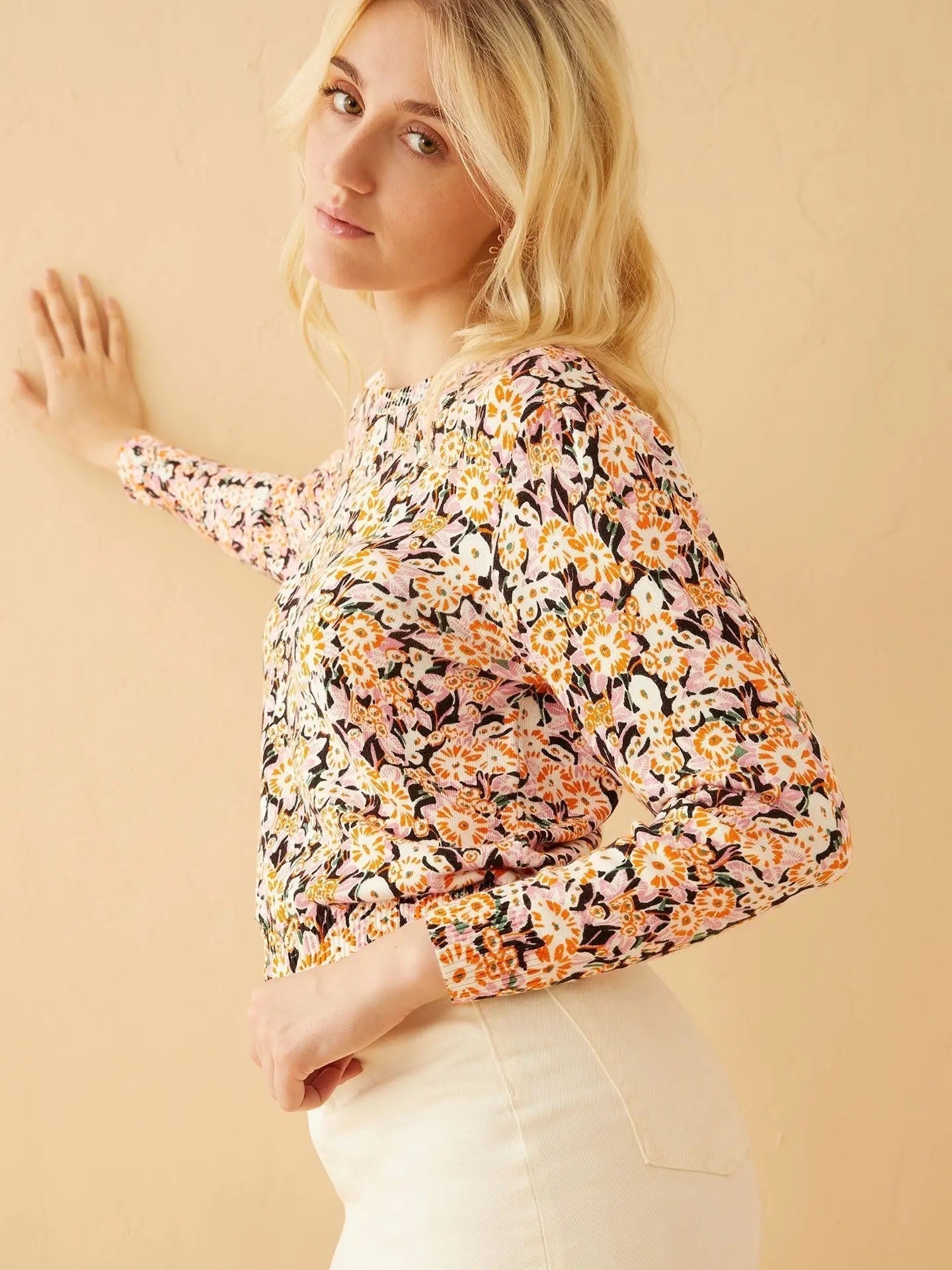 Top--"Uma", Floral, Crew, Multi--Navy, Pink, Orange (Myra Bag)