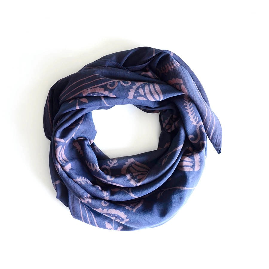 Scarf--Batik, Botanical, Cotton-Silk, Purple & Pink (Ichcha)