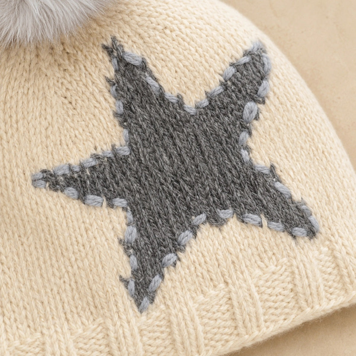 Hat--"Star", Beanie, Wool --Ecru (By Many Hands)