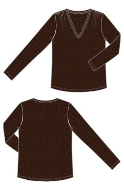 Sweater--V-Neck, Shirring at neck, Maroon OR Mocha (Liverpool LA)