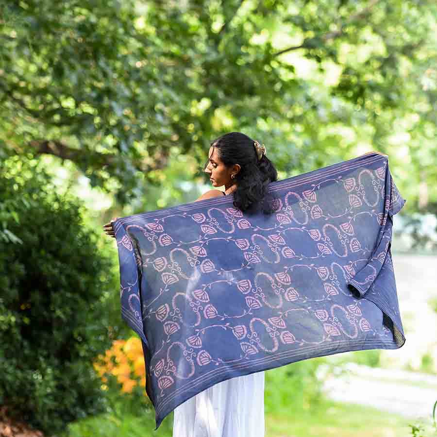 Scarf--Batik, Botanical, Cotton-Silk, Purple & Pink (Ichcha)