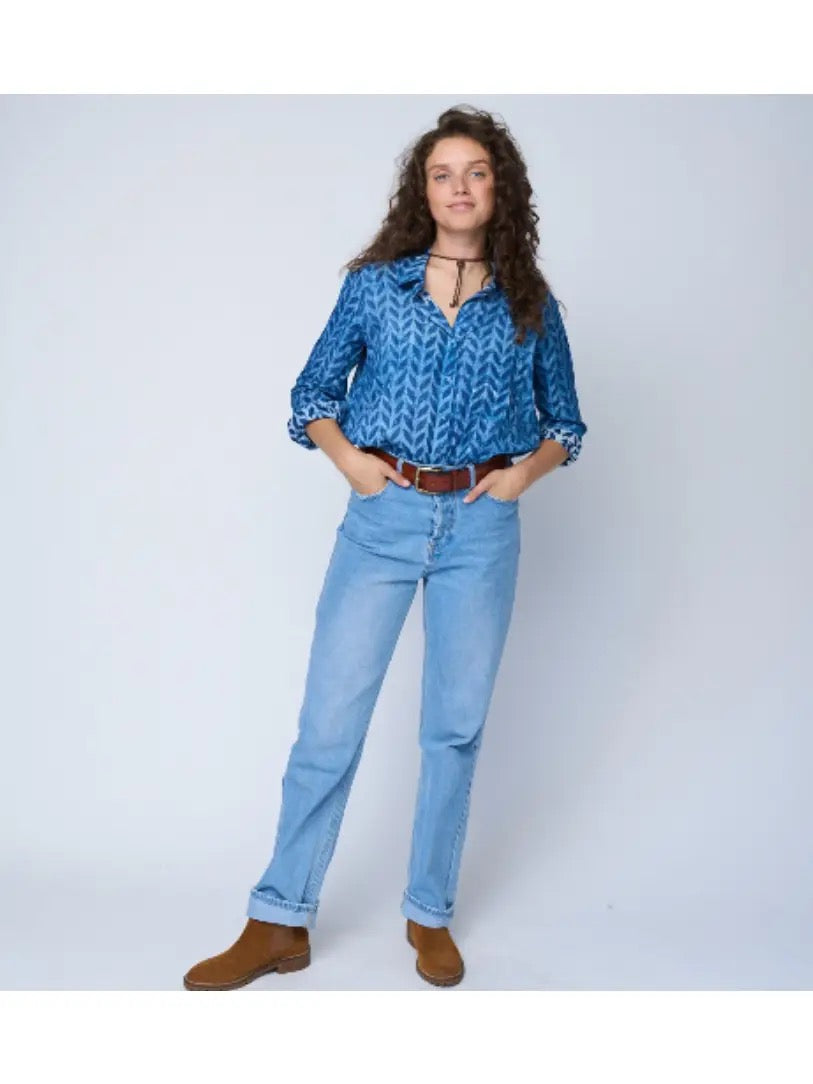 Blouse--"Good Boyfriend", Cotton, Indigo Chevron (and for Good)