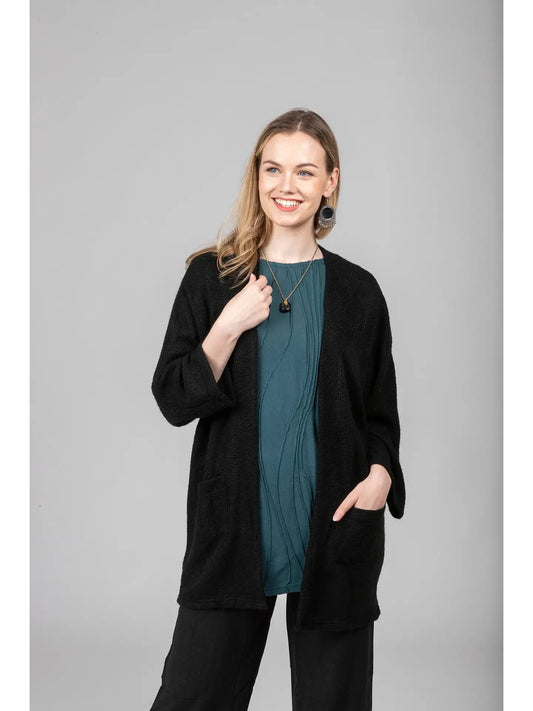 Cardigan--"Pocket", Open Front, Black (Windhorse)