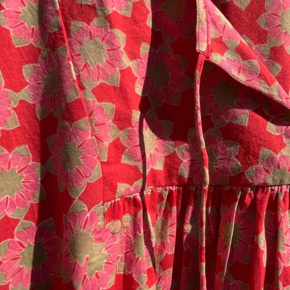 Blouse--"Albi", Tie-Front, Puff Sleeves, Red (Little Journeys)