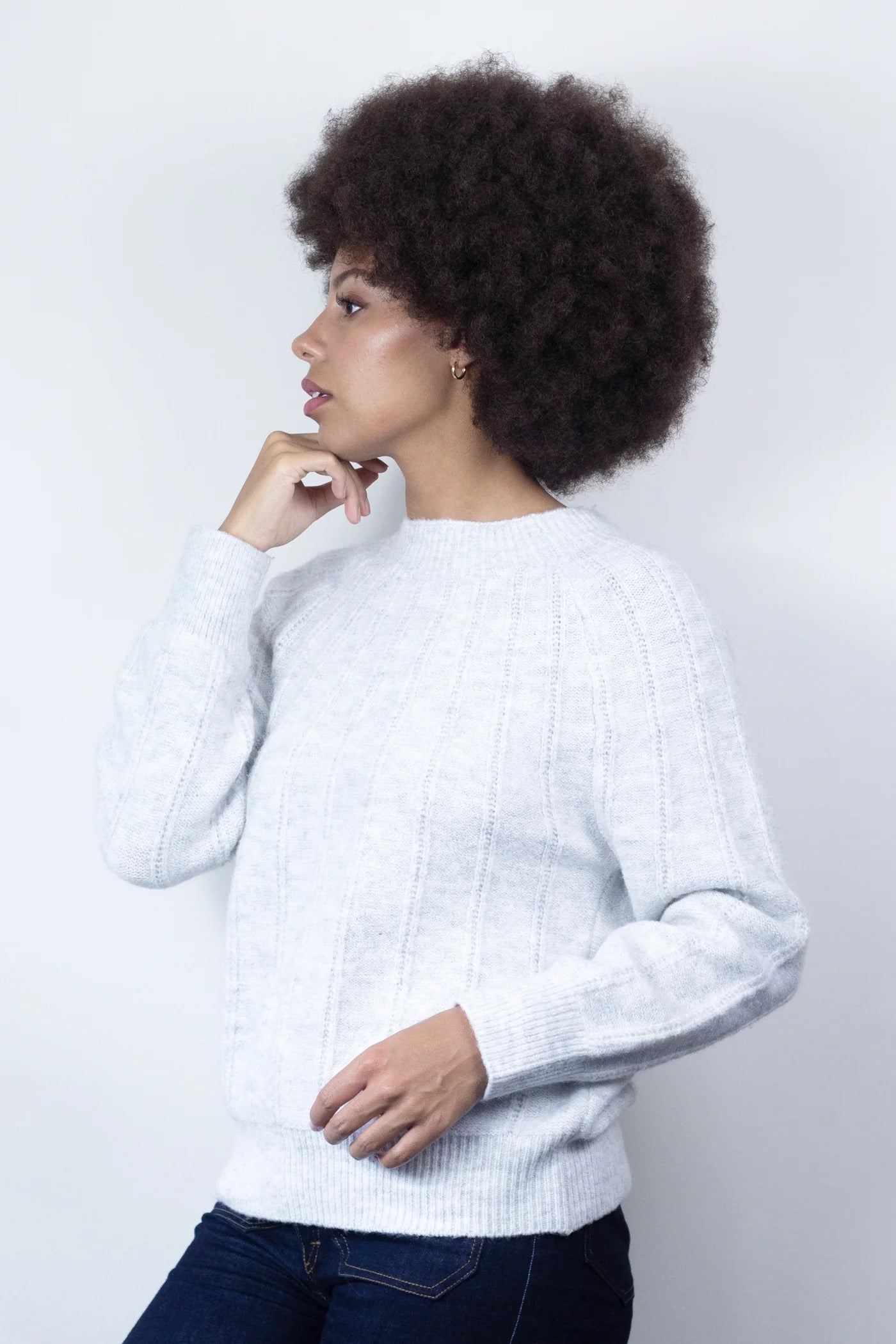 Sweater--"Caribou" Crew, Cable Knit, Recycled Yarns, 4 Colors (Echo Verde)