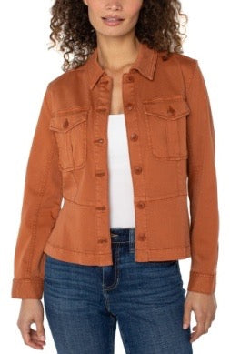 Jacket--"Trucker". Peplum waist, Cotton-Blend, Desert Camel OR Ginger Spice (Liverpool LA)