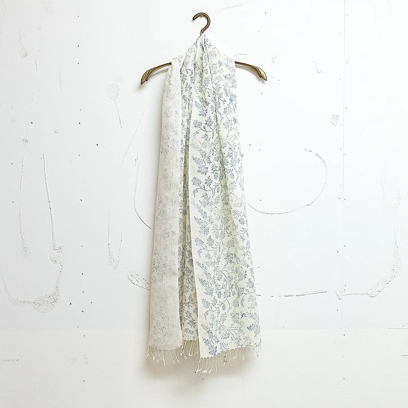 Shawl--Linen, Floral--Blue on Cream (Marigold Row)