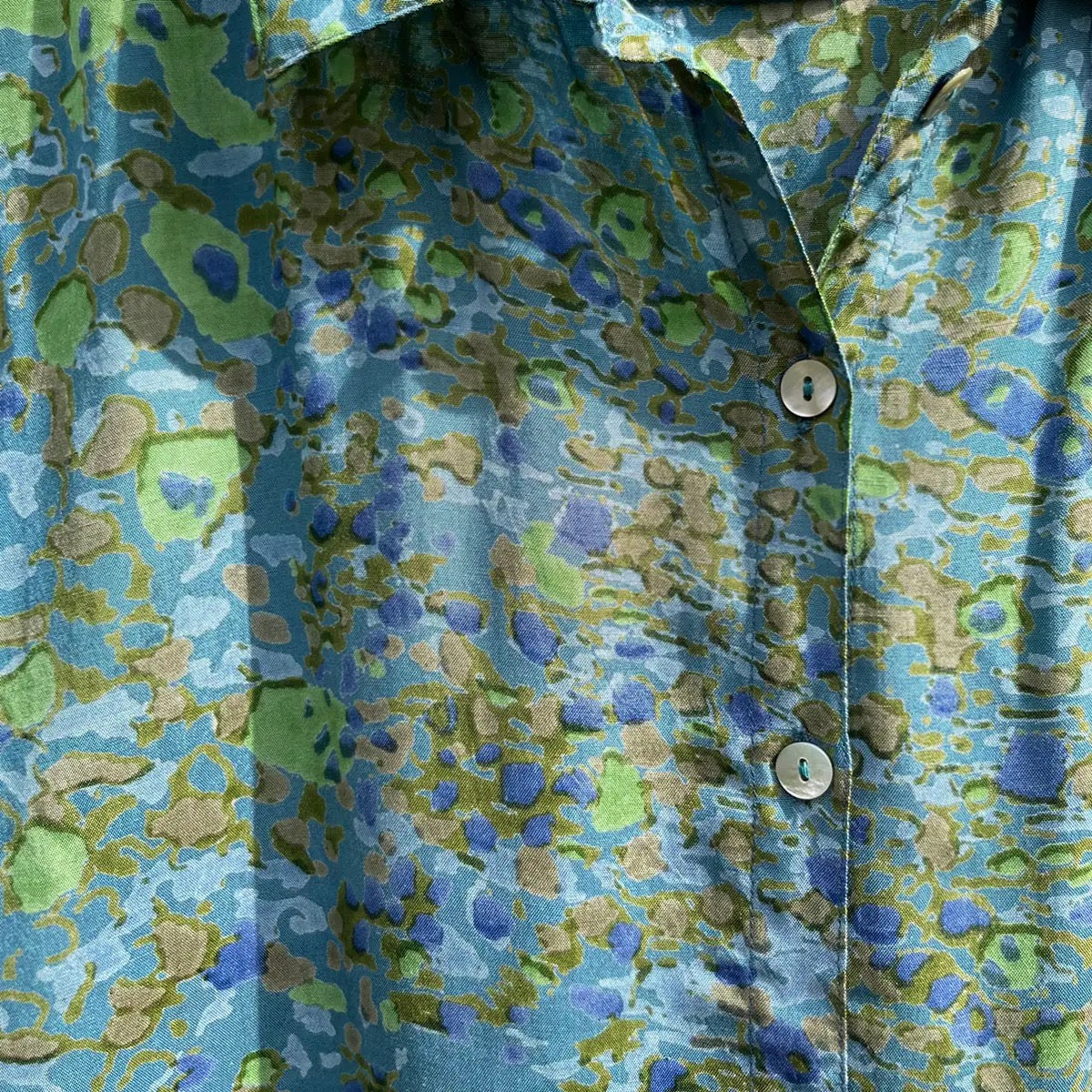 Blouse--"Mar--Fields Blue", Short Sleeved, Blue/Green/Olive (Little Journeys Chicago)
